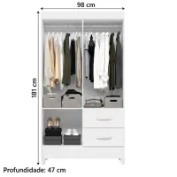 Guarda Roupas Solteiro com Espelho 4 Portas 2 Gavetas Mobi Branco Flex Albatroz - Foto 3