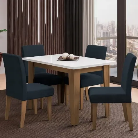 Conjunto de Mesa Sala de Jantar Miami com 4 Cadeiras Trieste Suede 1,20m Cedro / Off White / Chumbo Dobuê Imagem