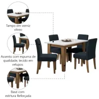 Conjunto de Mesa Sala de Jantar Miami com 4 Cadeiras Trieste Suede 1,20m Cedro / Off White / Chumbo Dobuê - Foto 3