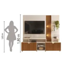 Estante Home Teather para TV até 55 Polegadas com LED Ripado Impressão 3D 2,10m Cross Off White Perolizado/Madeirado Tauari Lukaliam - Foto 3