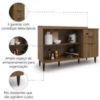 Balcão de Cozinha Triplo Com Tampo 2 Portas 3 Gavetas 1,34m Nogal Paris Batrol - Foto 3