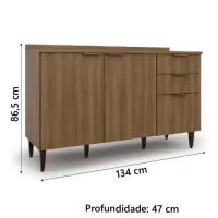 Balcão de Cozinha Triplo Com Tampo 2 Portas 3 Gavetas 1,34m Nogal Paris Batrol - Foto 4