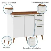Balcão de Cozinha 2 Portas e 3 Gavetas com Tampo 1,20m Favorita Branco / Natura - Foto 4