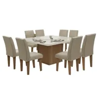 Conjunto Sala de Jantar Mesa Tampo Giratório 8 Cadeiras Siena Amsterdã Dobuê Cedro Off Areia - Foto 2