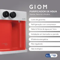 Purificador de Água Natural, Gelada e Alcalina GIOM 220V - Vermelho - Foto 4
