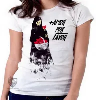 Baby look blusa feminina mais amor por favor caveira morte - Foto 5