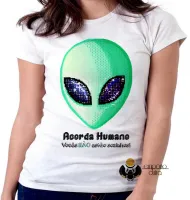 Baby look blusa feminina Acorda Humano et alien ovni - Foto 5