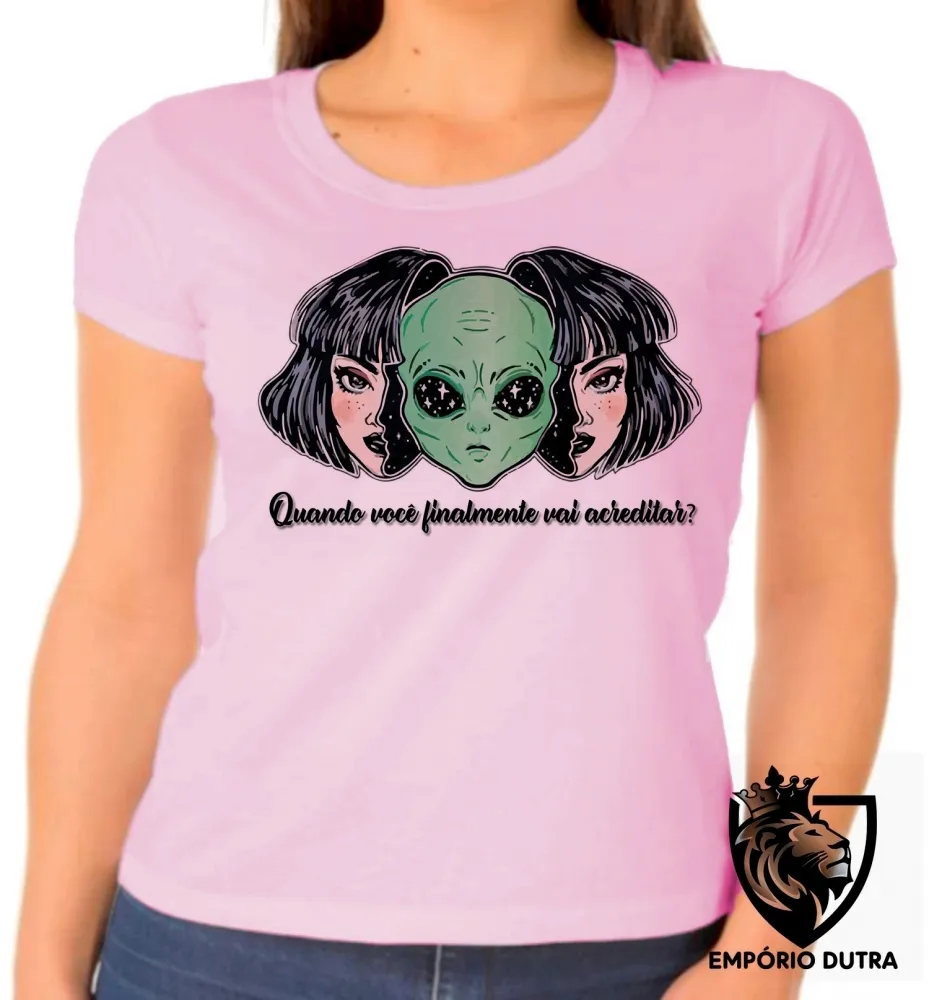 Baby look blusa feminina Alien et ovni quando você vai acreditar Imagem