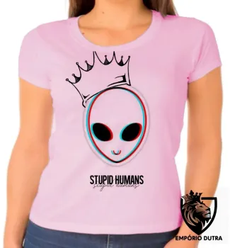 Baby look blusa feminina Alien et stupid humans extraterrestre