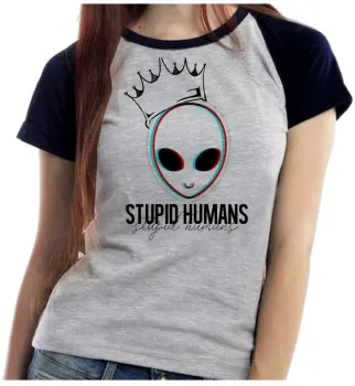 Baby look blusa feminina Alien et stupid humans extraterrestre - Foto 2
