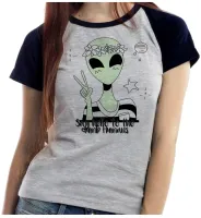 Baby look blusa feminina Alien say hello to the dumb humans - Foto 4