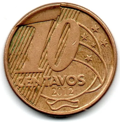 2012 - 10 Centavos - ERRO: Cunho Quebrado - Moeda Brasil