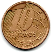 2012 - 10 Centavos - ERRO: Cunho Quebrado - Moeda Brasil