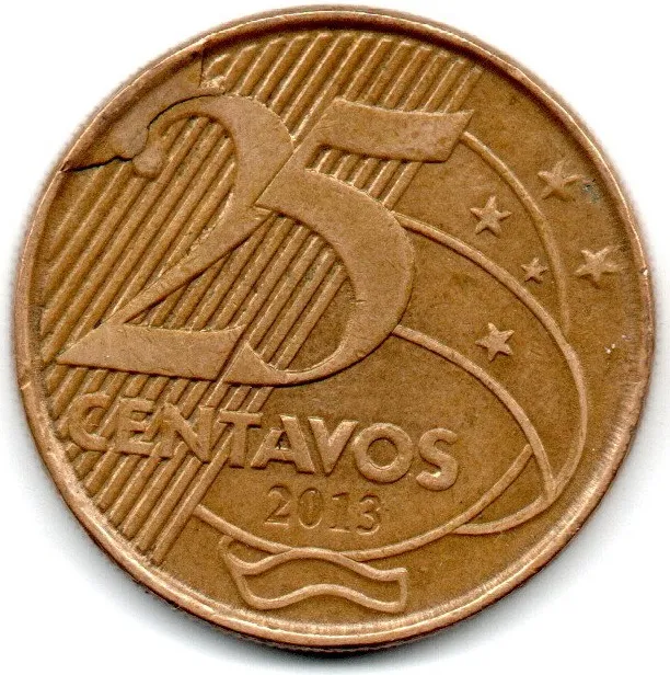 2013 - 25 Centavos - ERRO: Cunho Quebrado - Moeda Brasil