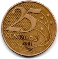 2001 - 25 Centavos - ERRO: Cunho Quebrado - Moeda Brasil - Foto 2