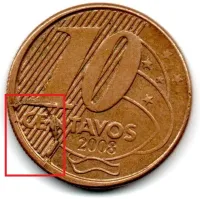 2008 - 10 Centavos - ERRO: Cunho Rachado e Trincado - Moeda Brasil