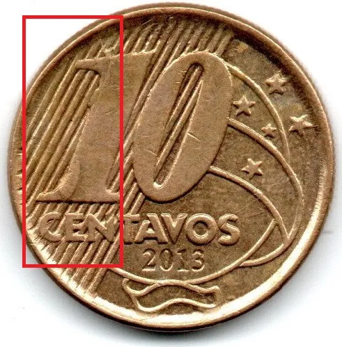 2013 - 10 Centavos - ERRO: Cunho Trincado - Moeda Brasil
