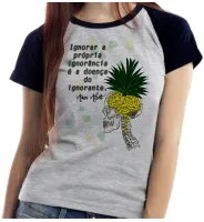 Baby look blusa feminina Amos Alcott ignorância cerebro gado - Foto 4