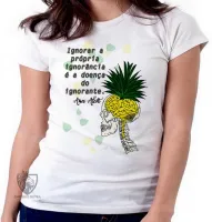 Baby look blusa feminina Amos Alcott ignorância cerebro gado - Foto 5