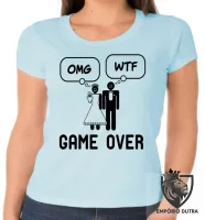 Baby look blusa feminina Casamento game over engraçado - Foto 2