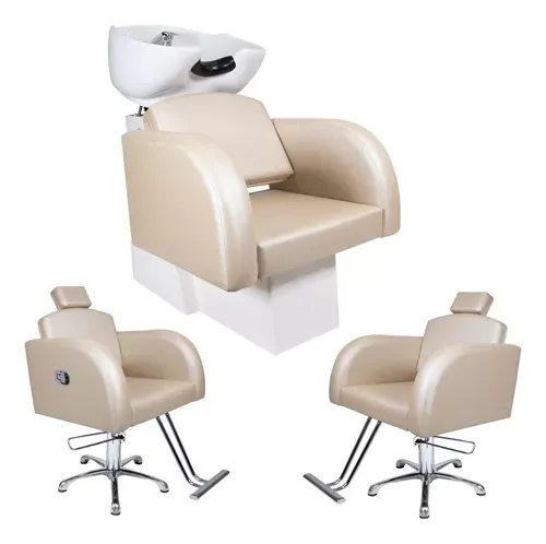 Kit Destak Para Salão Lavatório + Cadeiras Fixa E Reclinável Imagem