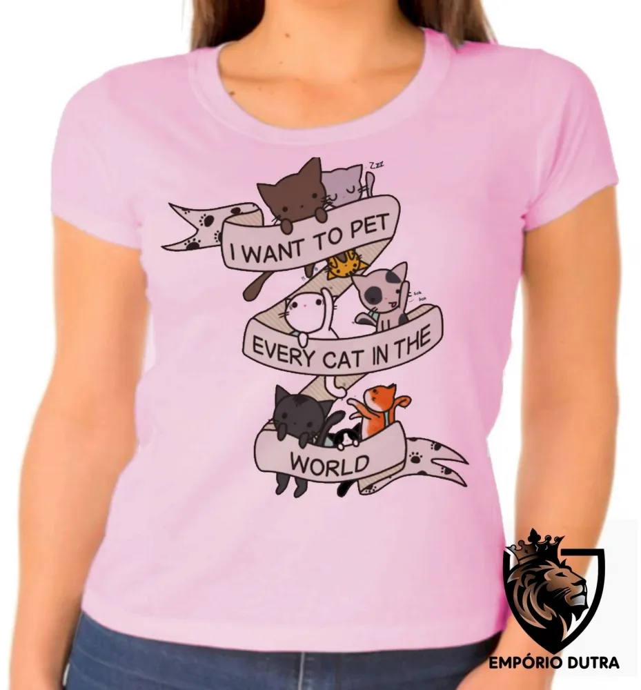 Baby look blusa feminina Cat pet world gato gatinho felino Imagem