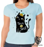 Baby look blusa feminina Cat trick treat gato doce travessura - Foto 2