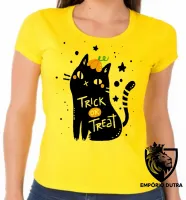 Baby look blusa feminina Cat trick treat gato doce travessura - Foto 3