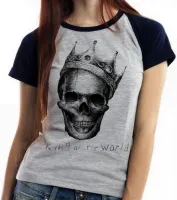 Baby look blusa feminina caveira coroa rei mexicana - Foto 6
