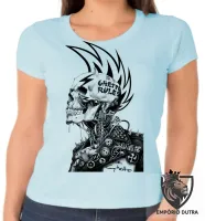 Baby look blusa feminina Caveira guetto rules regras punk - Foto 2