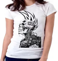 Baby look blusa feminina Caveira guetto rules regras punk - Foto 5