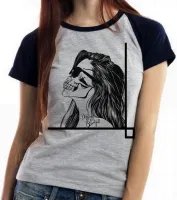 Baby look blusa feminina caveira tapa olho mexicana Different is beautiful - Foto 4