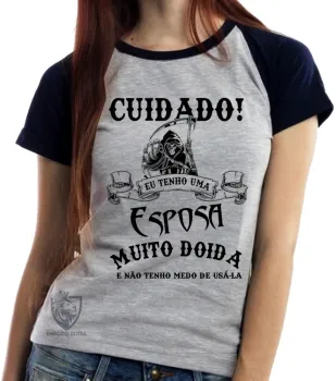 Baby look blusa feminina Cuidado tenho uma esposa doida - Foto 2