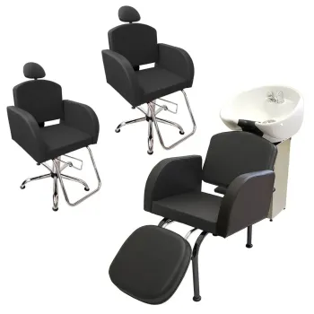 Kit Salão de Beleza 2 Poltronas Cadeira Fixa e Lavatório Salão Beleza Madri