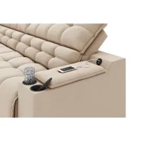 Sofá Connect Premium 2,00m Assento Retrátil/Reclinável com porta copos e entrada USB Suede Capuccino - Foto 3