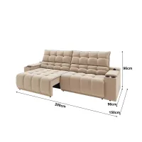 Sofá Connect Premium 2,00m Assento Retrátil/Reclinável com porta copos e entrada USB Suede Capuccino - Foto 5