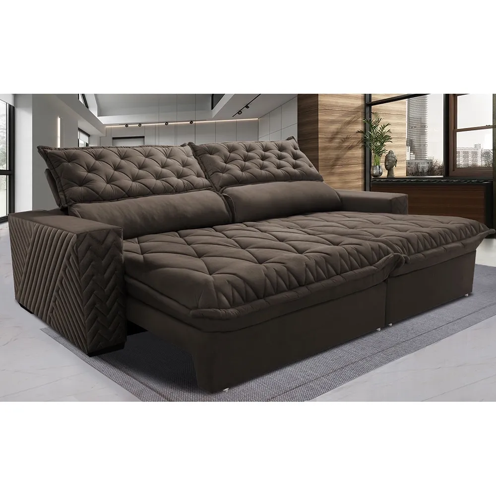 Sofá Connect Premium 2,00m Assento Retrátil/Reclinável com porta copos e entrada USB Suede Capuccino Imagem