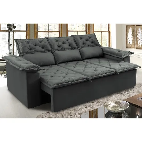 Sofá 3 Lugares Retrátil e Reclinável Cama inBox Compact 2,00m Velusoft Cinza Imagem