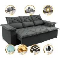 Sofá 3 Lugares Retrátil e Reclinável Cama inBox Compact 2,00m Velusoft Cinza - Foto 2