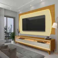Rack com Painel Para TV até 75 Polegadas com LED 220cm Elegance Yescasa Naturale/Off White - Foto 2