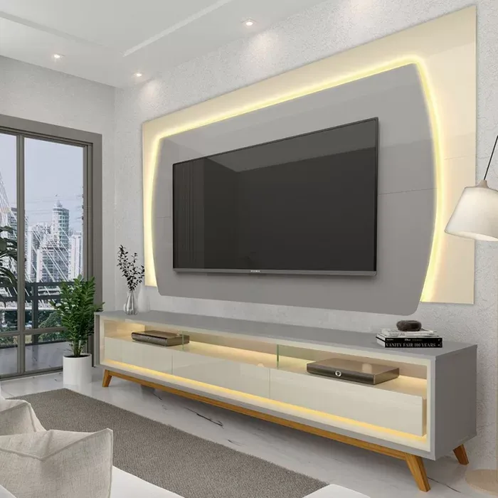 Rack com Painel Para TV até 75 Polegadas com LED 220cm Elegance Yescasa Naturale/Off White Imagem