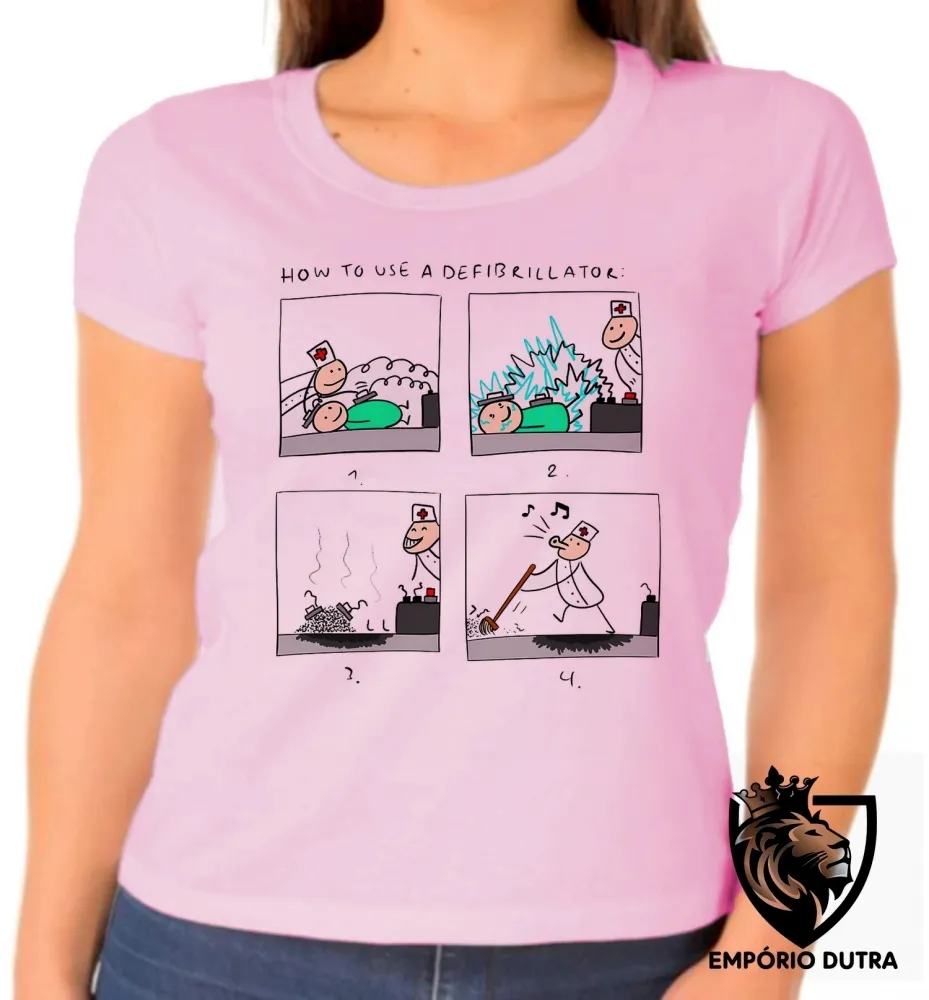 Baby look blusa feminina desfribilador enfermeira medico Imagem