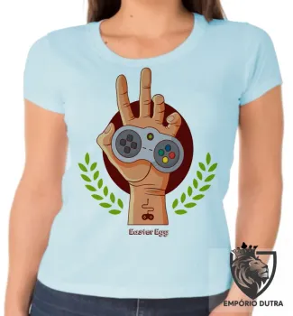 Baby look blusa feminina Easter egg controle mão game nerd - Foto 2