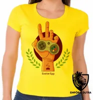 Baby look blusa feminina Easter egg controle mão game nerd - Foto 3