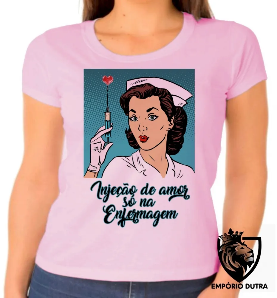 Baby look blusa feminina Enfermagem injeção de amor