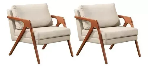 Conjunto 2 Poltronas Mona Amber Luxo Madeira Maciça Linho Cor Cinza-escuro