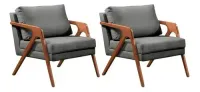 Conjunto 2 Poltronas Mona Amber Luxo Madeira Maciça Linho Cor Cinza-escuro - Foto 2