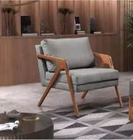 Conjunto 2 Poltronas Mona Amber Luxo Madeira Maciça Linho Cor Cinza-escuro - Foto 3