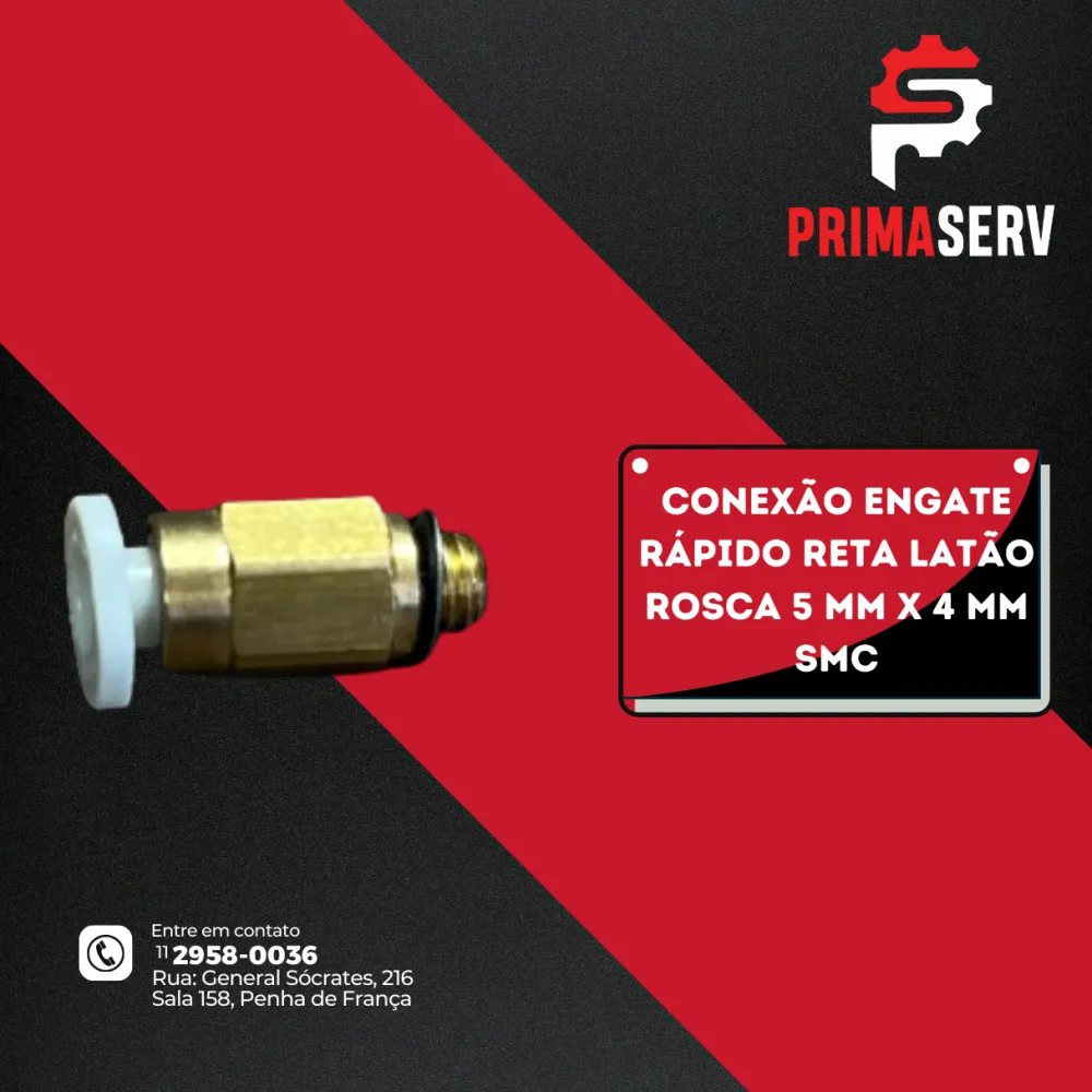 CONEXÃO ENGATE RÁPIDO RETA LATÃO ROSCA 5 MM X 4 MM SMC
