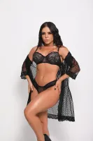 Y7146 - CONJUNTO DE RENDA COM TULE E POÁ - Foto 4